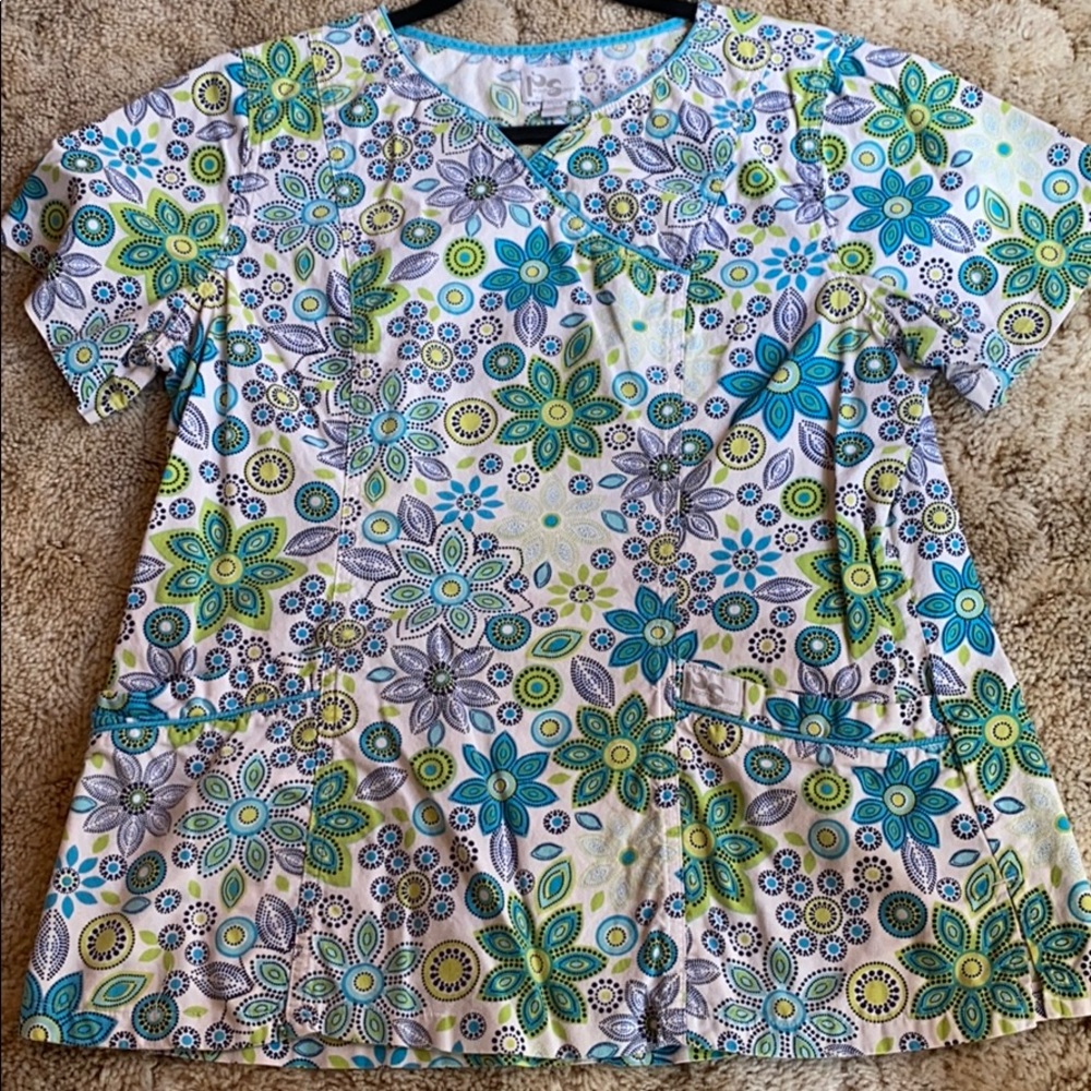 Blue and Green Scrub Top